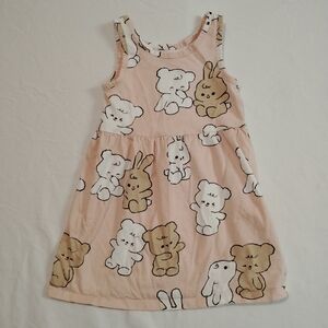 H&M Pink Kids Casual Sleeveless Dress with Bear & Bunny Print